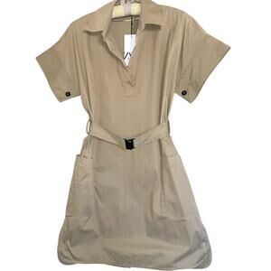 Zara Khaki Safari Belted Short ShirtDress size Medium